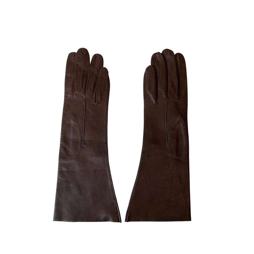 Vintage Leather Gloves Brown Short Table Cut Driving Chic Luxury Feminine 29
